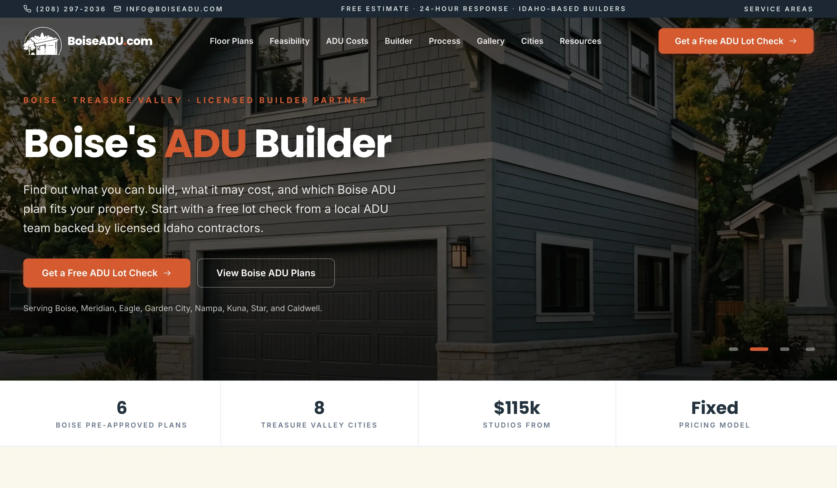 Screenshot of Boise ADU website homepage