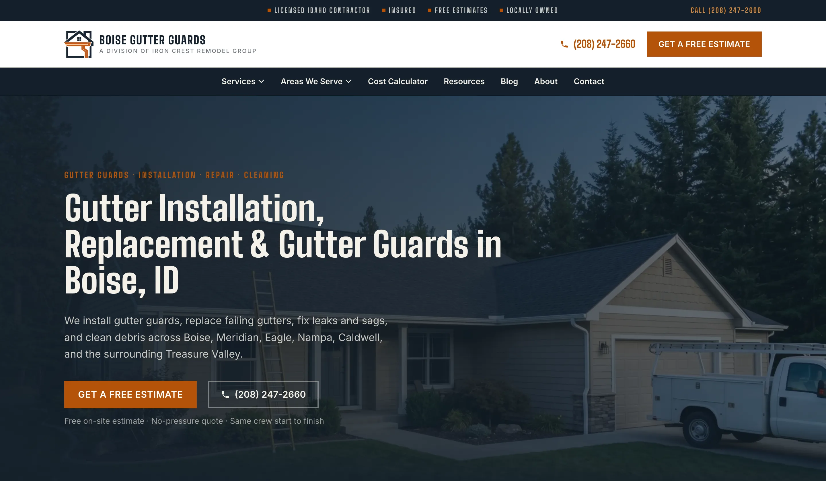 Screenshot of Boise Gutter Guards website homepage