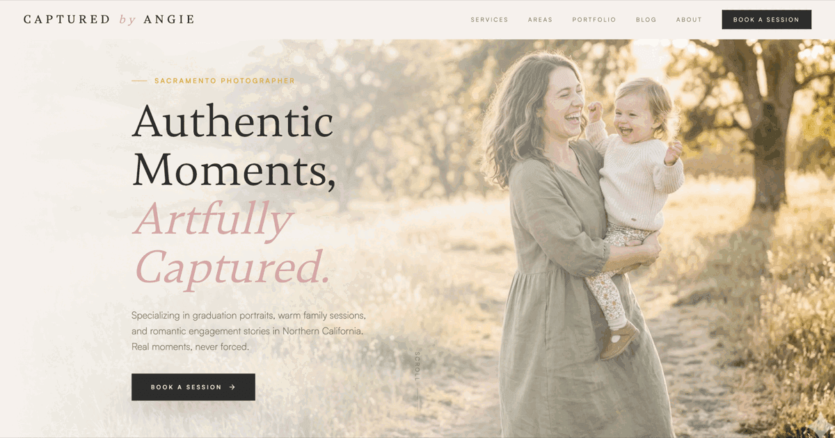 Screenshot of Captured By Angie website homepage