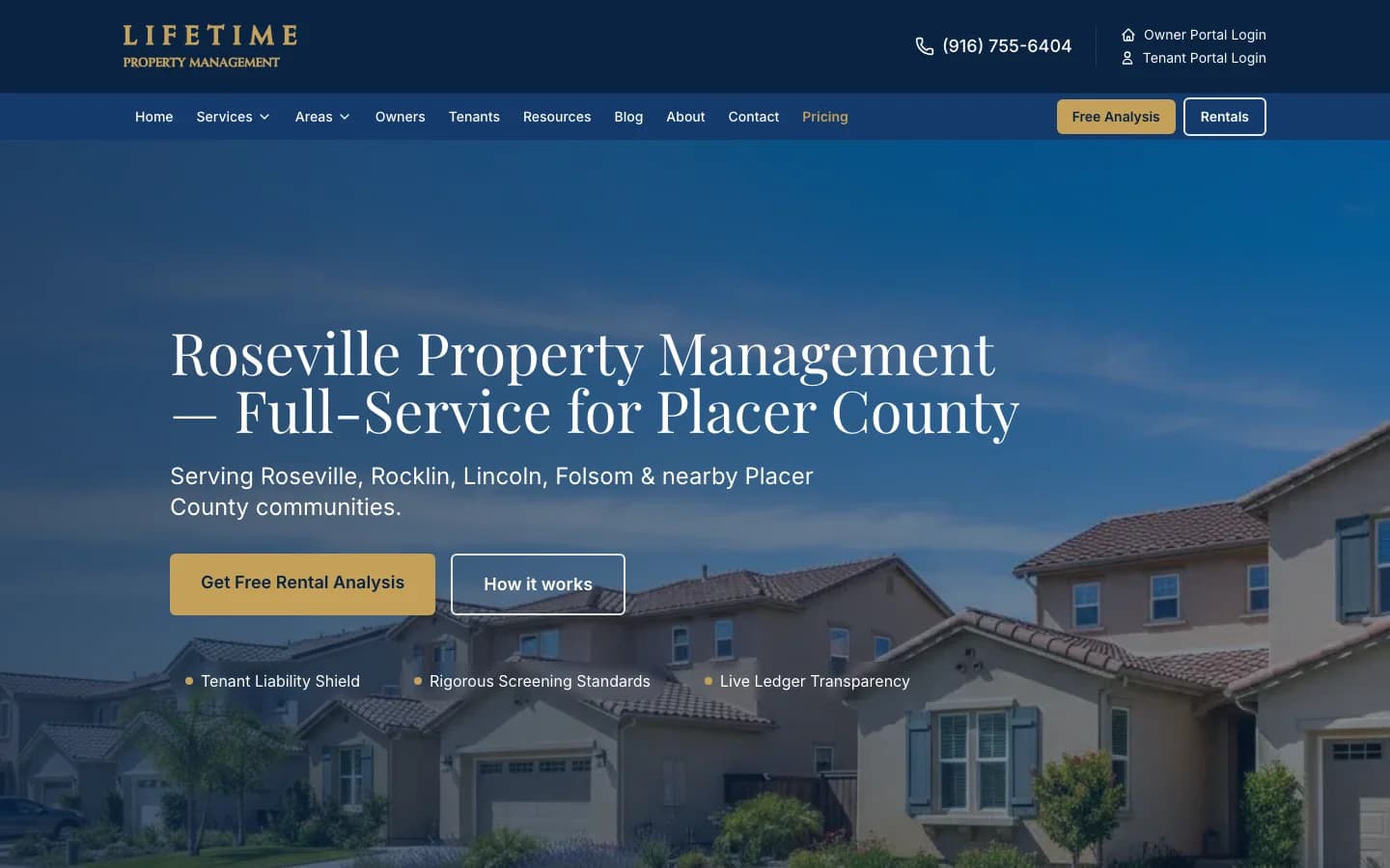 Screenshot of Lifetime Property Management website homepage