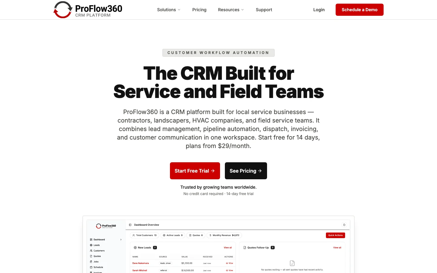Screenshot of ProFlow 360 website homepage