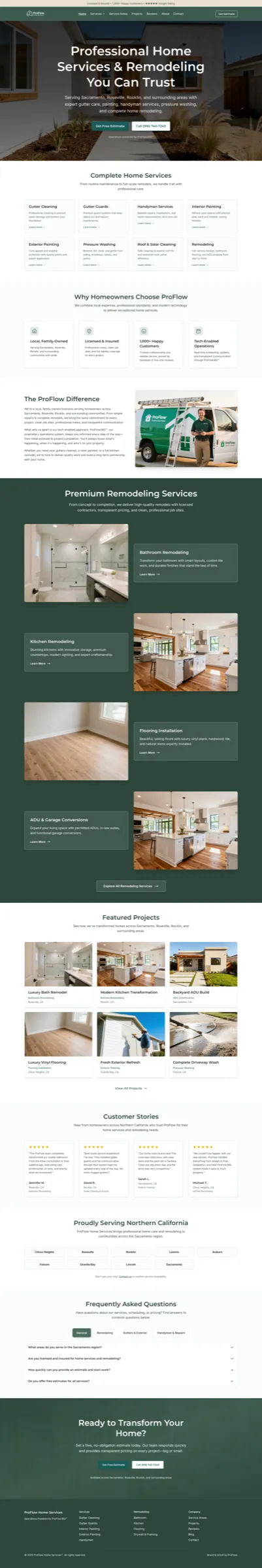 Screenshot of ProFlow Home Services website homepage