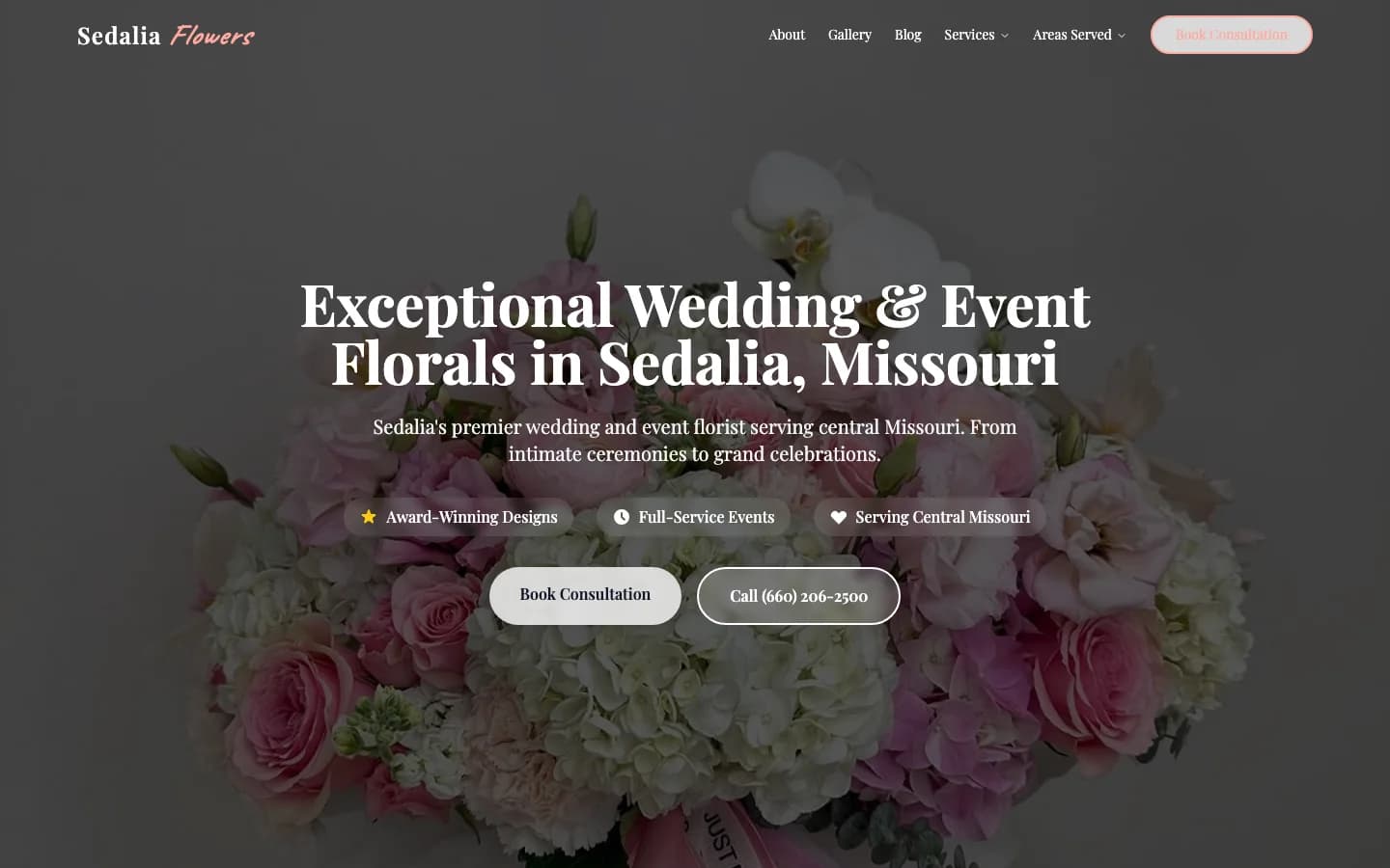 Screenshot of Sedalia Flowers website homepage