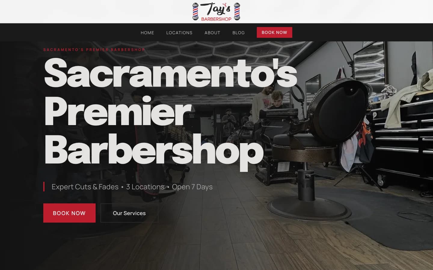 Screenshot of Tay's Barbershop website homepage