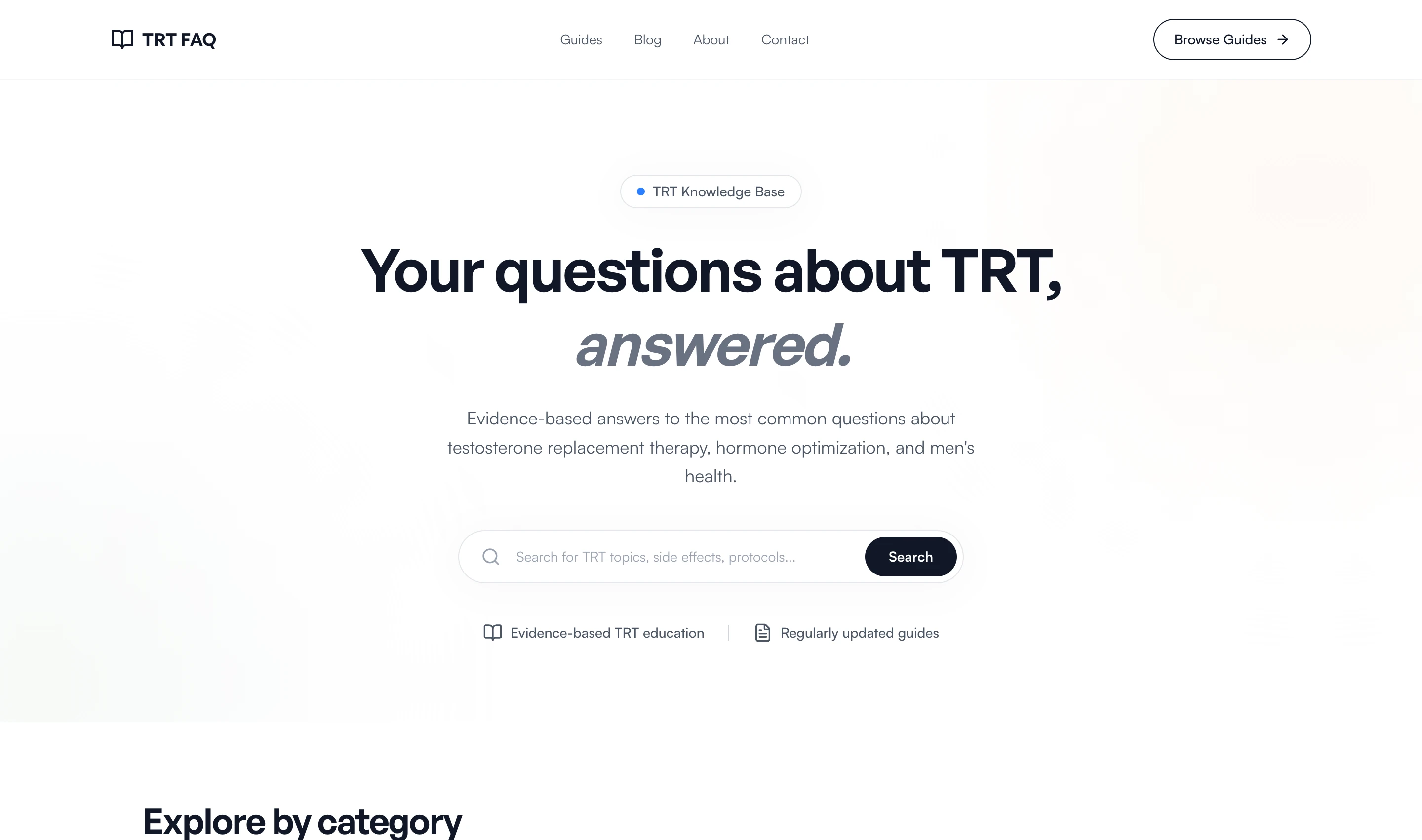 Screenshot of TRT FAQ website homepage