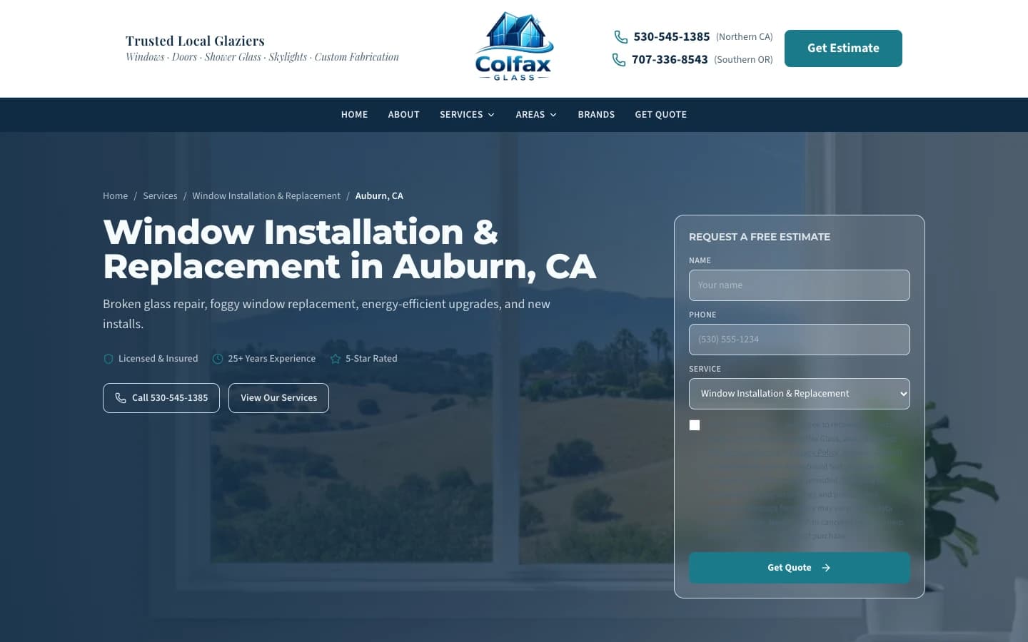 Colfax Glass window installation page tailored to Auburn, California
