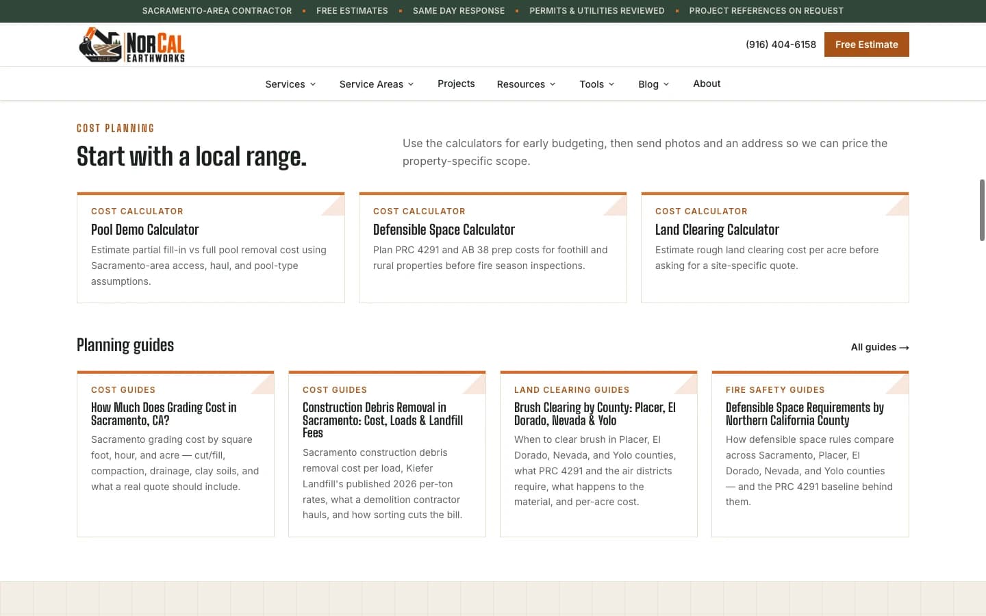 NorCal Earthworks cost calculators and local project-planning guides