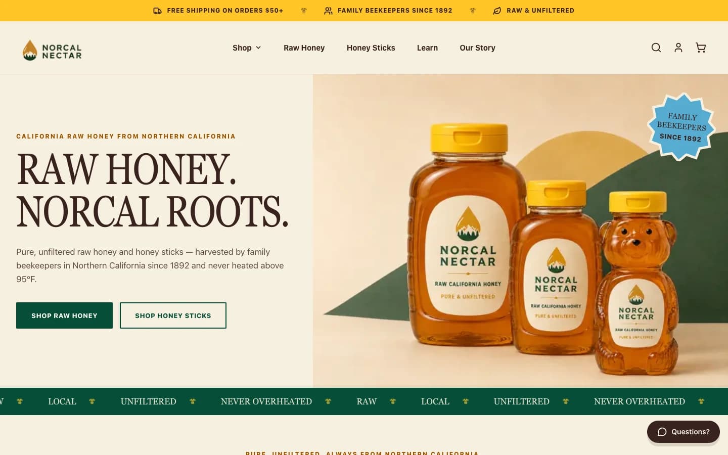 Screenshot of NorCal Nectar website homepage